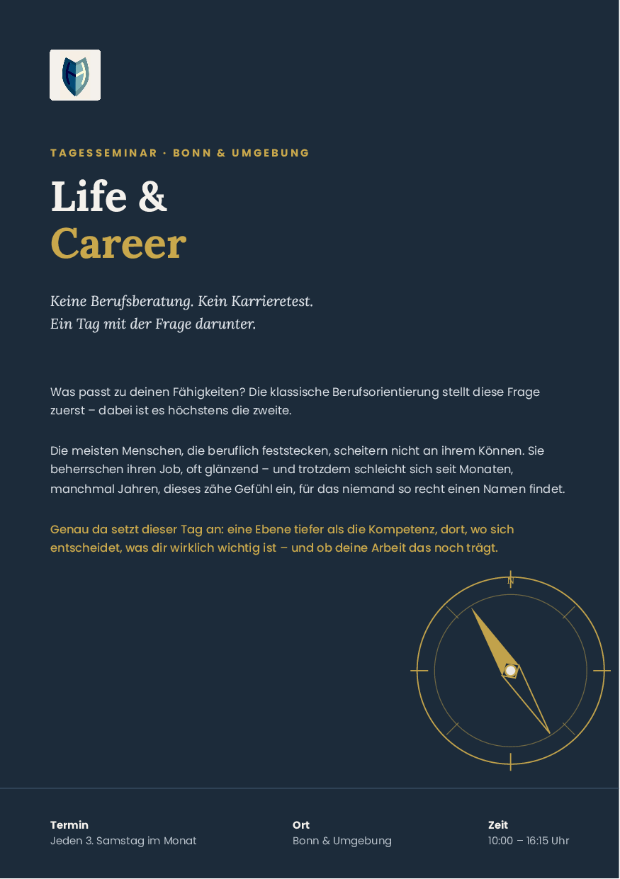 Flyer: Orientierung Workshop Bonn Harnischcoaching